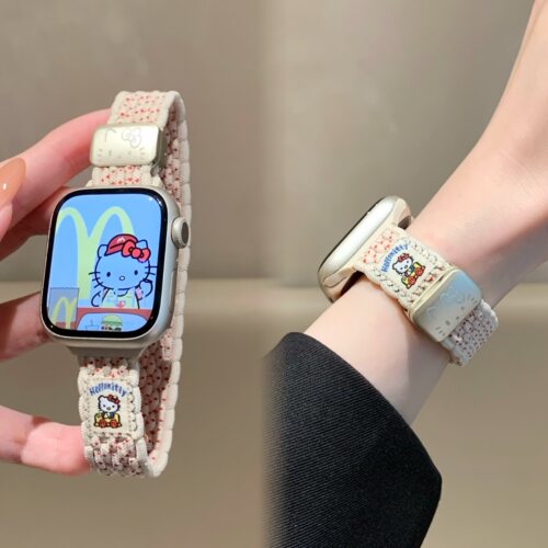 适用kt猫编织磁吸扣iwatch表带女