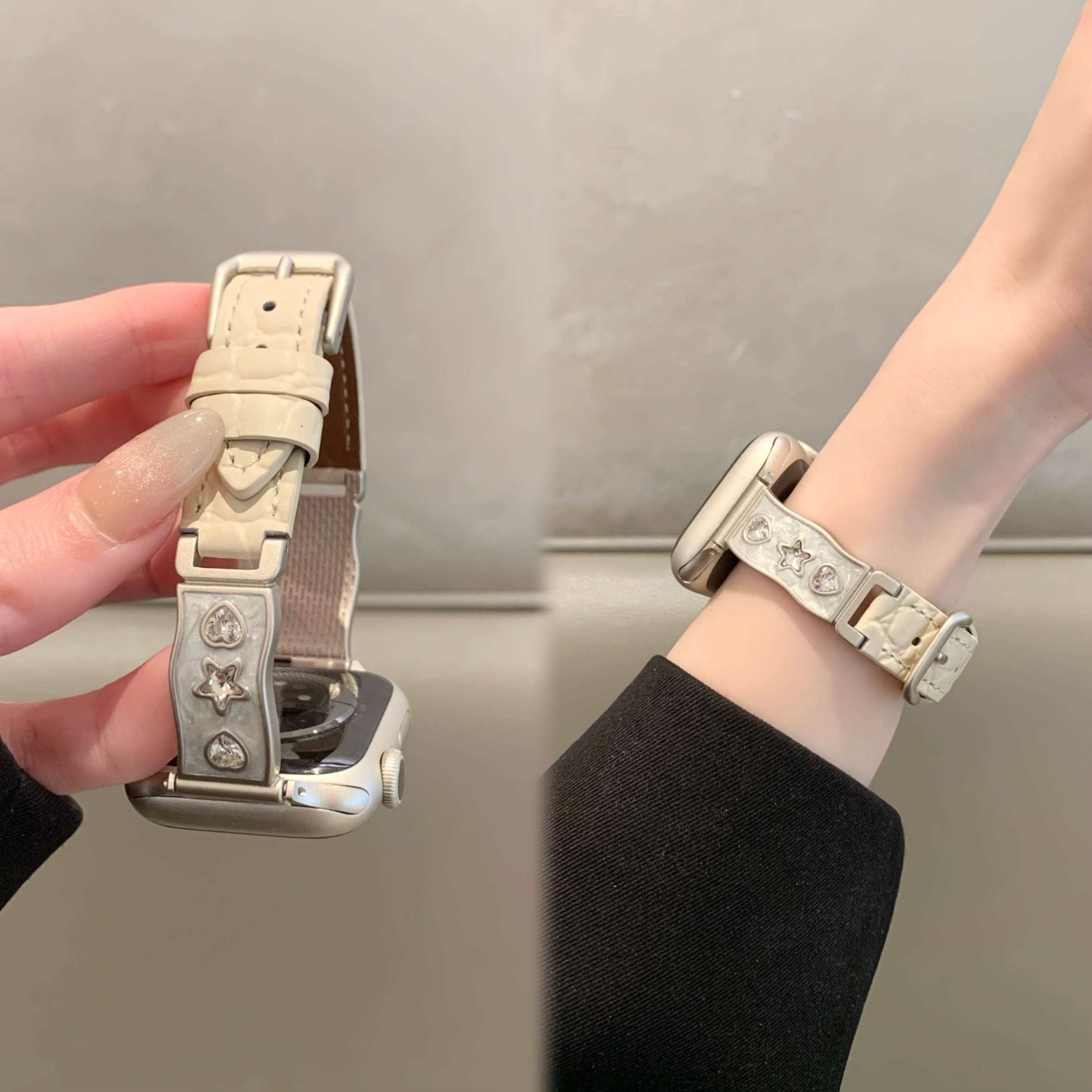 手镯式金属拼小牛皮iwatch表带