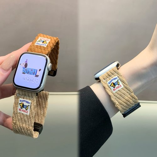 适用iwatch可爱腊肠狗灯芯绒表带