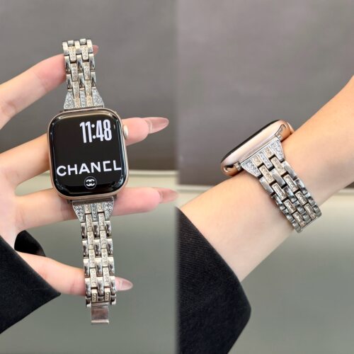 适用iwatch鎏金闪钻金属链表带女