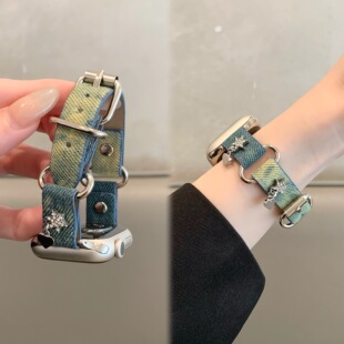适用苹果手表iwatch10表带夏季 牛仔十字架星星吊坠applewatch 细款