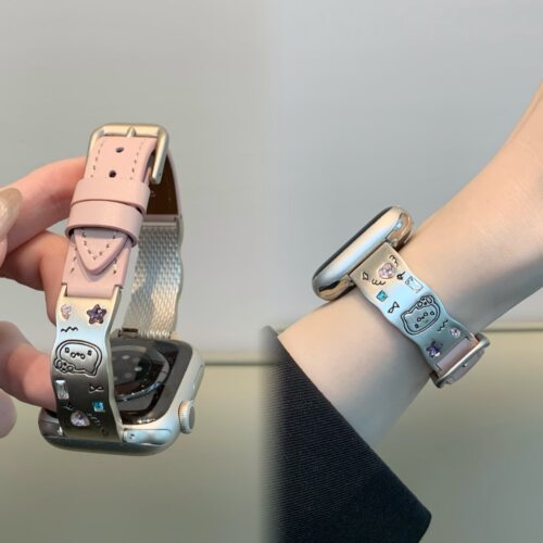 细款彩钻金属拼小牛皮iwatch表带