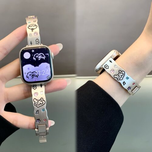 适用iwatch细款小狗彩钻金属表带