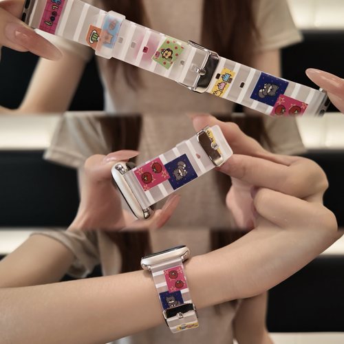 适用iwatch韩系卡通插画硅胶表带