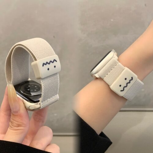 适用iwatch可爱涂鸦编织表带男女