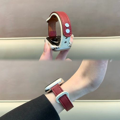 适用iwatch小蛮腰拼色双钉皮表带