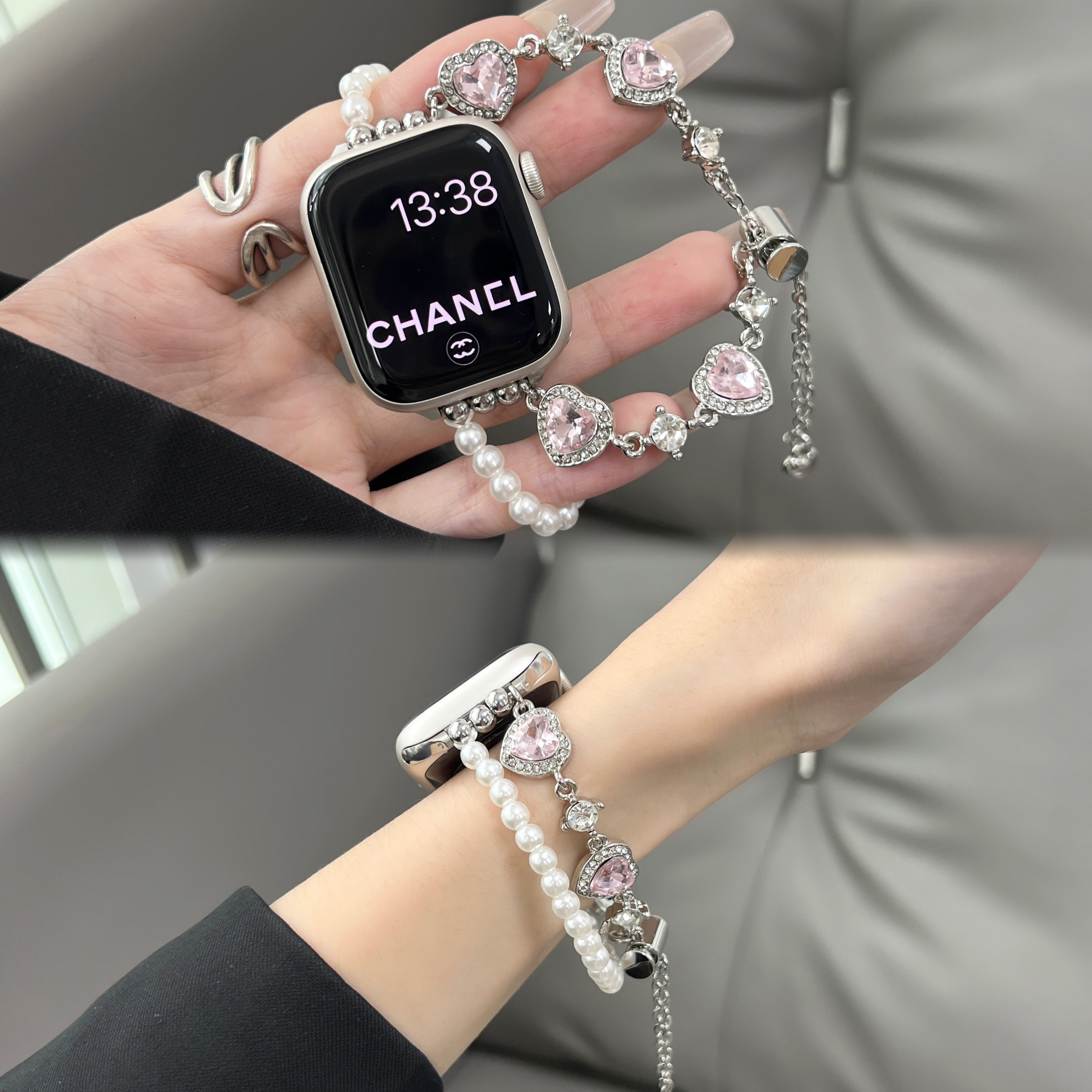 珍珠爱心闪钻iwatch表带