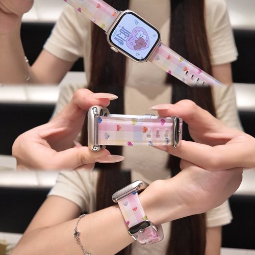 适用iwatch夏天钻石爱心硅胶表带