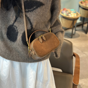 NAN 洋气百搭复古单肩斜挎包女手提 D磨砂牛皮手提相机包2025新款