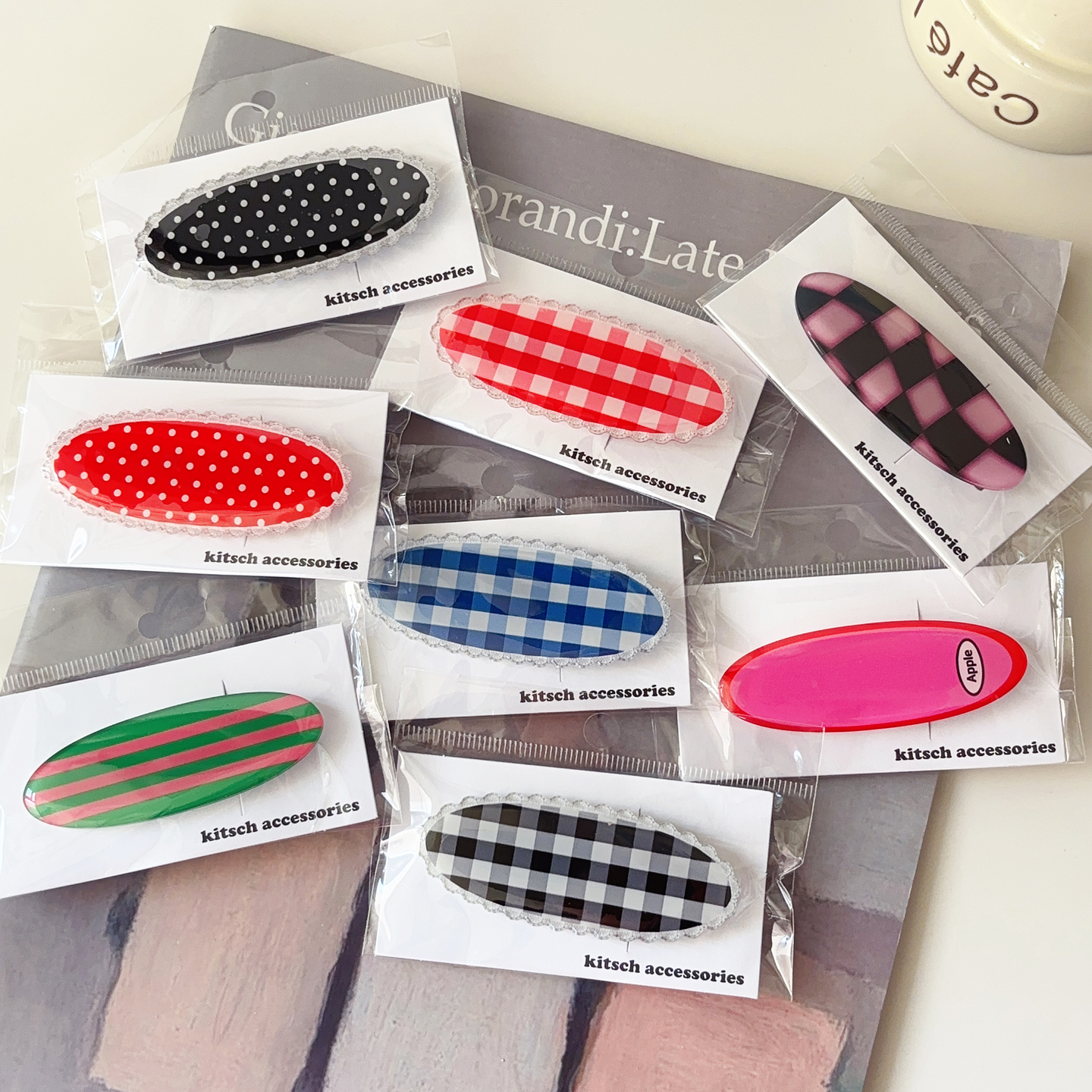 韩国进口kitch格子发夹波点发卡