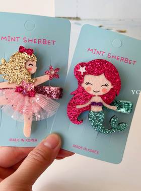 韩国MINT SHERBET儿童发饰 可爱美人鱼公主发夹 卡通发卡边夹头饰