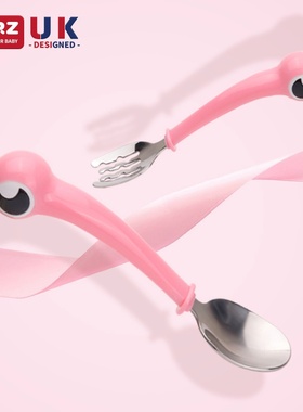 BERZ贝氏彩虹兔蟹叉勺宝宝卡通喂食便携训练勺子不锈钢叉勺餐具