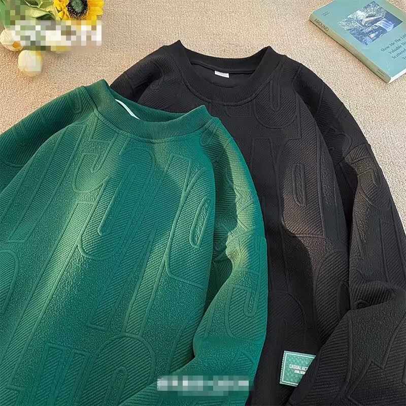 重磅提花长袖t恤男士款宽松潮牌美式高街秋装潮流ins圆领卫衣外套