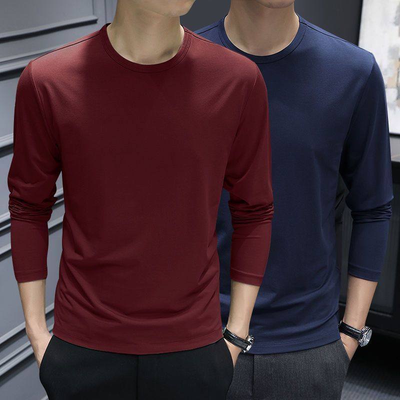 圆领打底衫男士薄款长袖t恤内衣春秋衣服2024新款白色体恤衫内搭