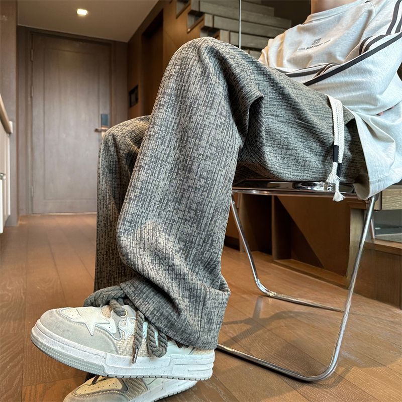 加绒灯芯绒美式vibe裤子男款秋冬直筒宽松潮流青少年运动休闲长裤