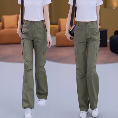 美式直筒工装裤子女2024新款夏季薄款高腰显瘦帅气休闲运动登山裤