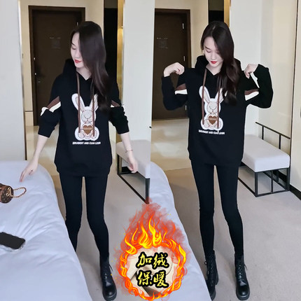 中长款卫衣加绒加厚女冬季新款2024爆款时尚洋气绣花秋冬连帽外套