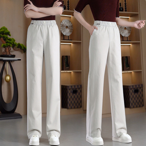 直筒裤女2025新款秋季松紧腰宽松女士休闲裤垂坠感百搭窄版阔腿裤