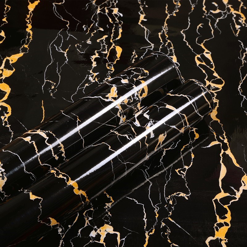 黑色理石纹贴纸防油带胶厨房柜子门翻新台面防水墙贴室外防晒墙纸