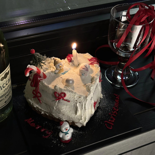 2025圣诞节氛围感爱心蛋糕装 饰可爱树脂F4圣诞雪人拐棍糖松树插件