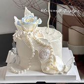 饰欧式 高级感韩式 ins玫瑰仙女生日蛋糕装 女神头像蝴蝶珍珠链插件