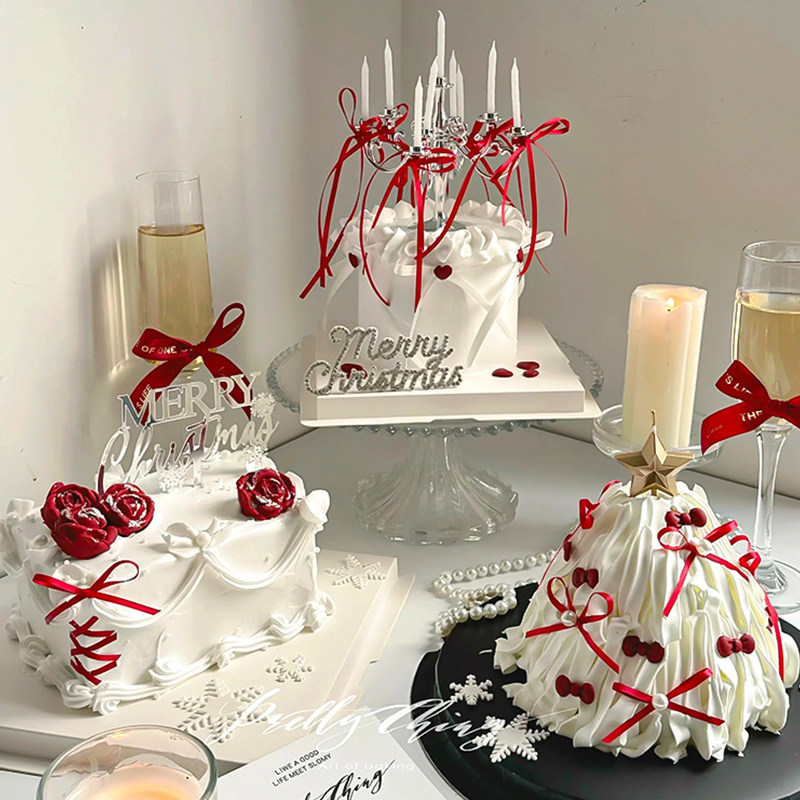 高级感白色圣诞节氛围蛋糕装饰手绘DIY烛台蝴蝶结许愿树英文插件,节庆用品/礼品,蛋糕/烘焙装饰用品,淘宝优惠券,粉丝福利购,淘宝优惠卷
