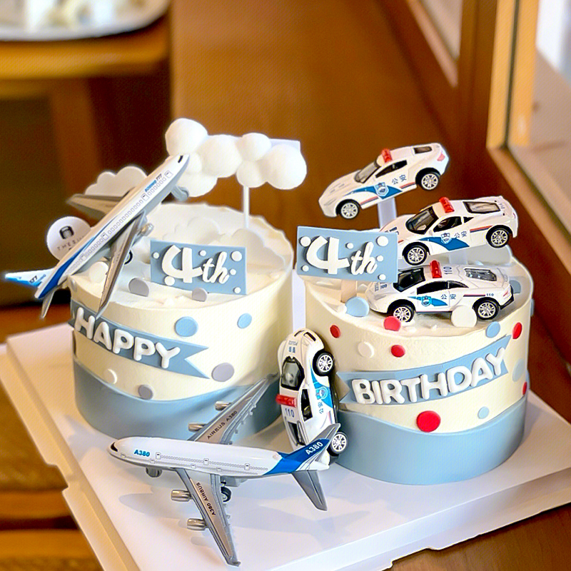 网红飞机警车生日蛋糕装饰摆件