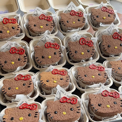 黑皮Hellokitty蛋糕打包盒四寸KT猫4寸模具巴斯克芝士蛋糕包装盒