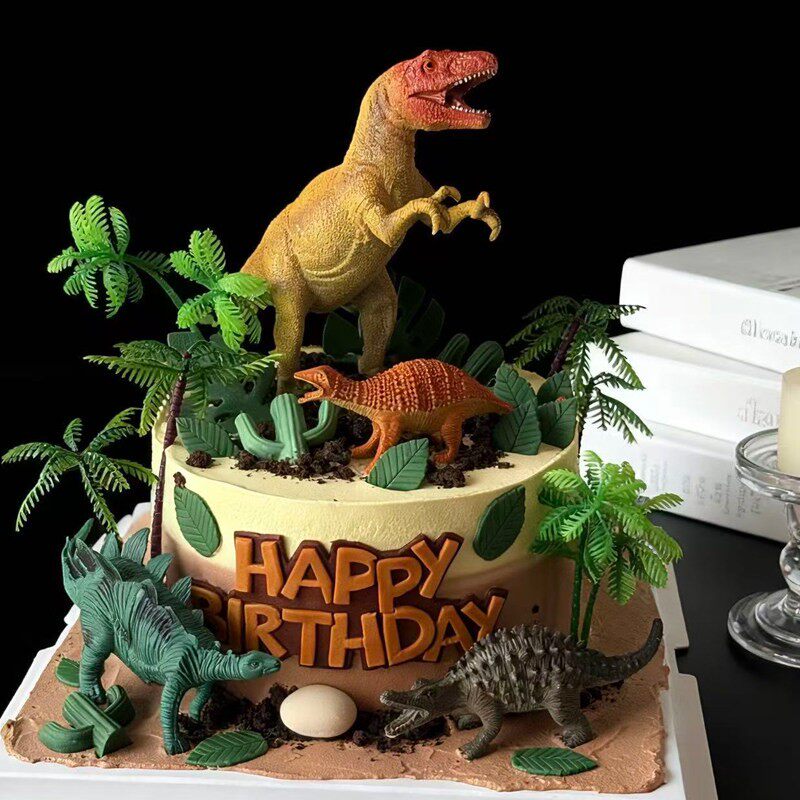 恐龙世界森系主题男孩生日蛋糕摆件霸王龙暴龙翼龙装饰小动物