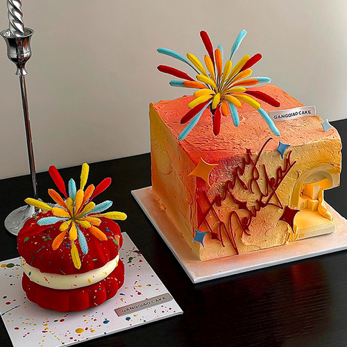 2025新年春节除夕夜宫殿礼花蛋糕