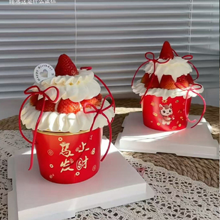2026新年主题跨年纸杯蛋糕装 饰马年祝福语加厚红金杯子蝴蝶结丝带