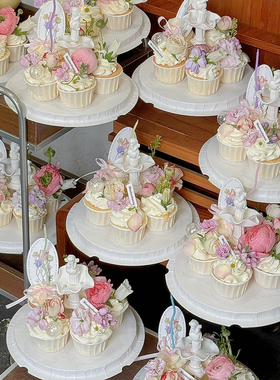 浪漫3.8女神节鲜花许愿池纸杯蛋糕装饰小天使模具印花卡DIY蝴蝶结