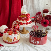 2026新年跨年除夕夜主题草莓车厘子蛋糕塔英文亚克力数字蜡烛贴纸