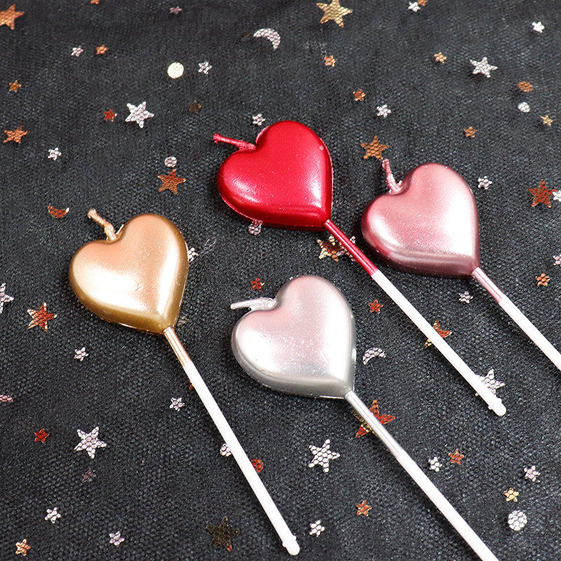 七夕情人节浪漫生日蜡烛蛋糕装饰金色香槟色爱心蜡烛表白烘焙配件