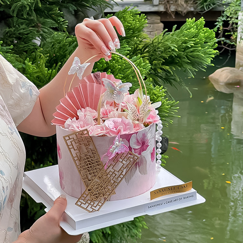 江南风母亲节鲜花蛋糕装饰新中式胭脂印花围边纸折扇屏风蝴蝶插件,节庆用品/礼品,蛋糕/烘焙装饰用品,淘宝优惠券,粉丝福利购,淘宝优惠卷