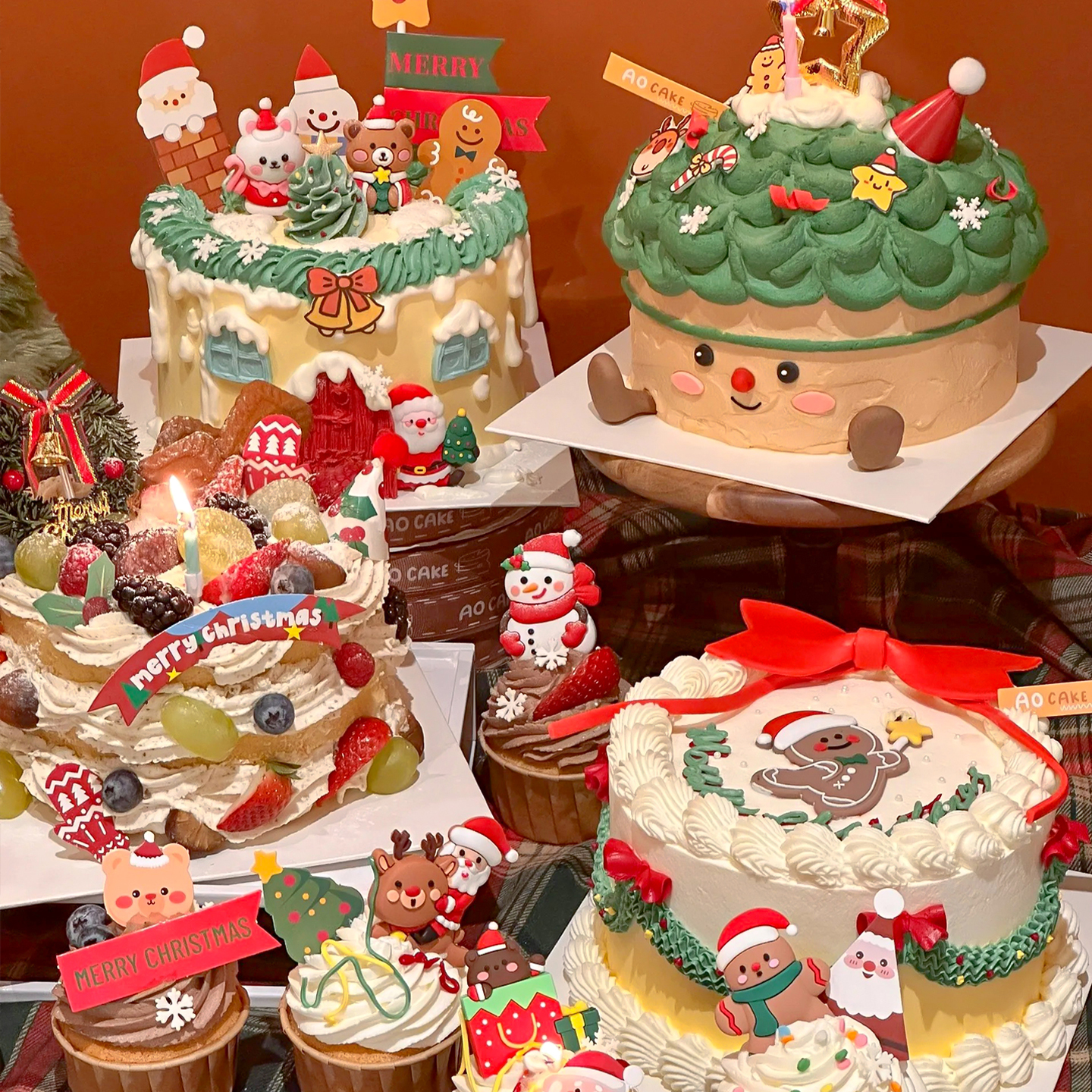 爆款圣诞节氛围感主题蛋糕装饰