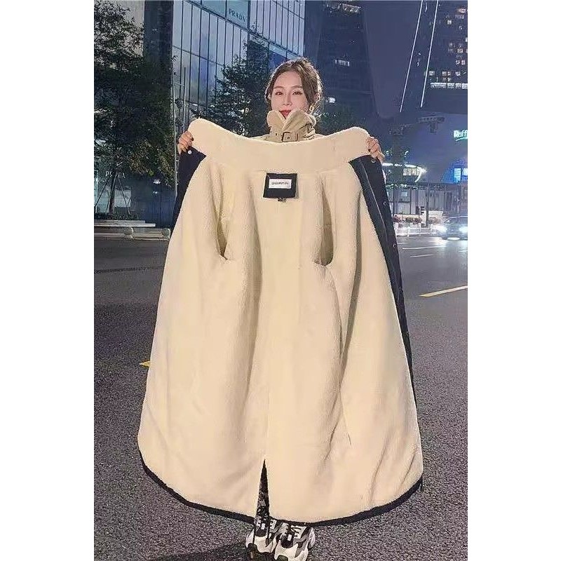 超厚极寒棉服加绒夹棉派克服女200斤长款大码胖mm棉衣冬加厚保暖