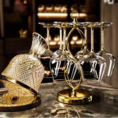 金色钻石红酒杯套装轻奢高档旋转醒酒器家用水晶玻璃杯葡萄酒杯子