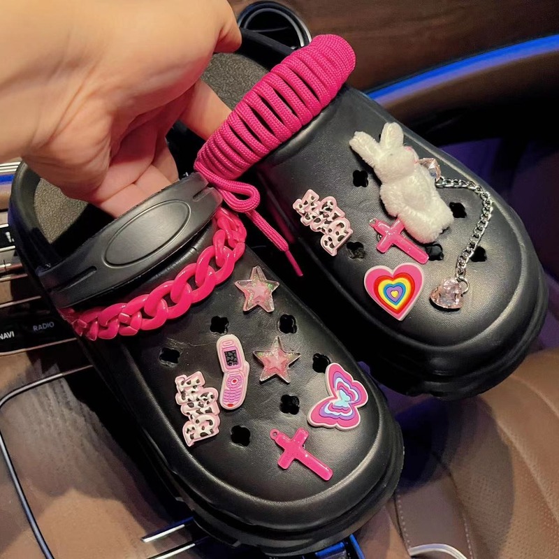 |适配洞洞鞋鞋扣多巴胺玫红鞋扣配饰甜酷辣妹暗黑风鞋花diy装饰