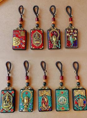 尼泊尔饰品吊坠唐卡吊牌黑檀木佛牌挂件吉祥象保平安钥匙扣情侣款