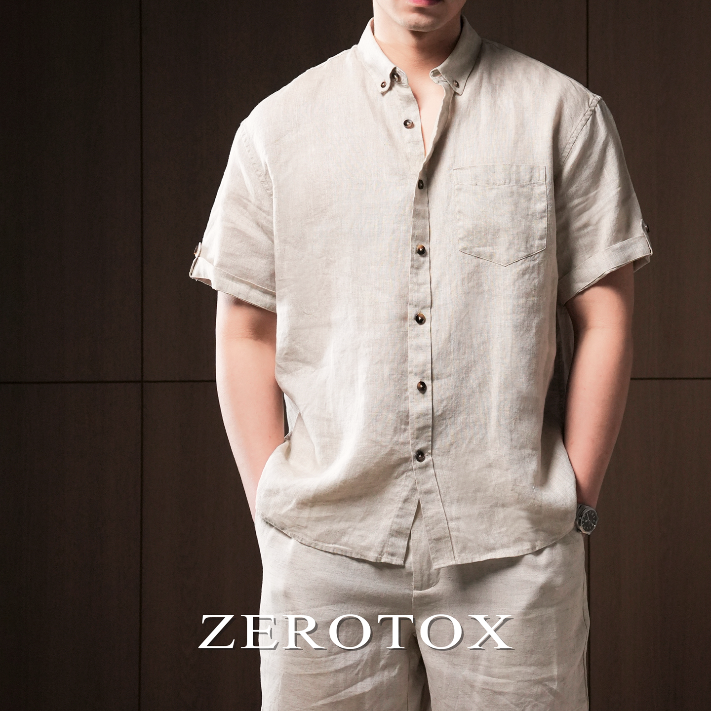 【100%亚麻】GZX ZEROTOX意式松弛感轻薄短袖衬衫男夏季休闲衬衣