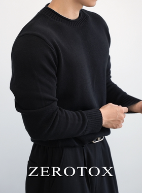GZX ZEROTOX 修身全棉圆领毛衣男秋冬黑色针织打底衫休闲商务内搭