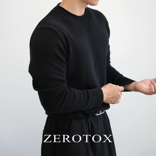 全棉圆领毛衣男秋冬黑色针织打底衫 修身 休闲商务内搭 ZEROTOX GZX