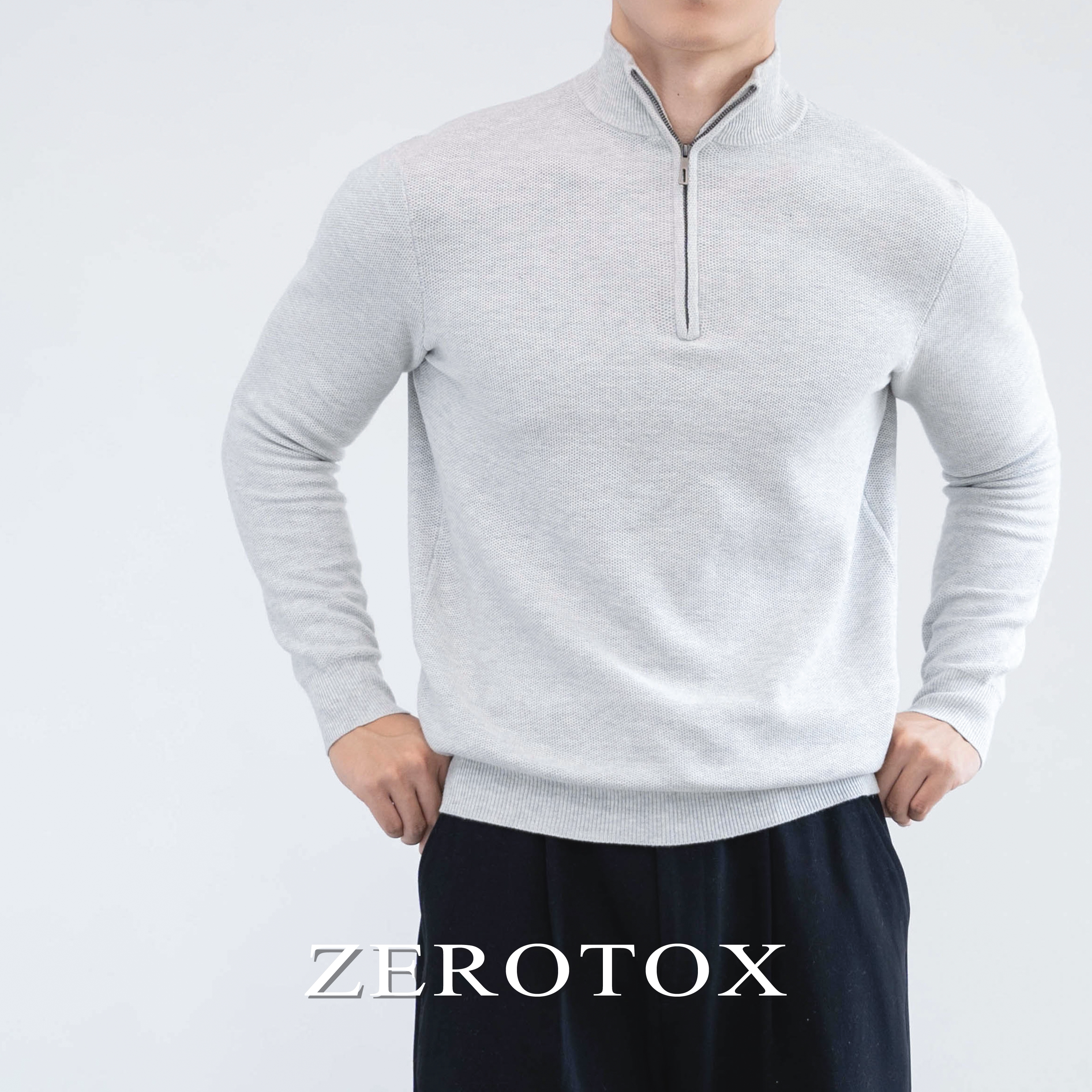 半高领拉链针织衫运动卫衣男款图片