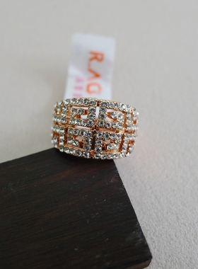 75C-21-22小号17号/16号玫瑰金色镶钻吉祥回字纹女士戒指