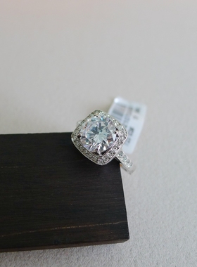 61-19大号19号内径1.9CM银色简约镂空花纹方块镶钻韩版日常戒指