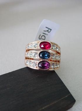 76A大号19号内径1.9CM镶嵌钻彩色锆石女士戒指