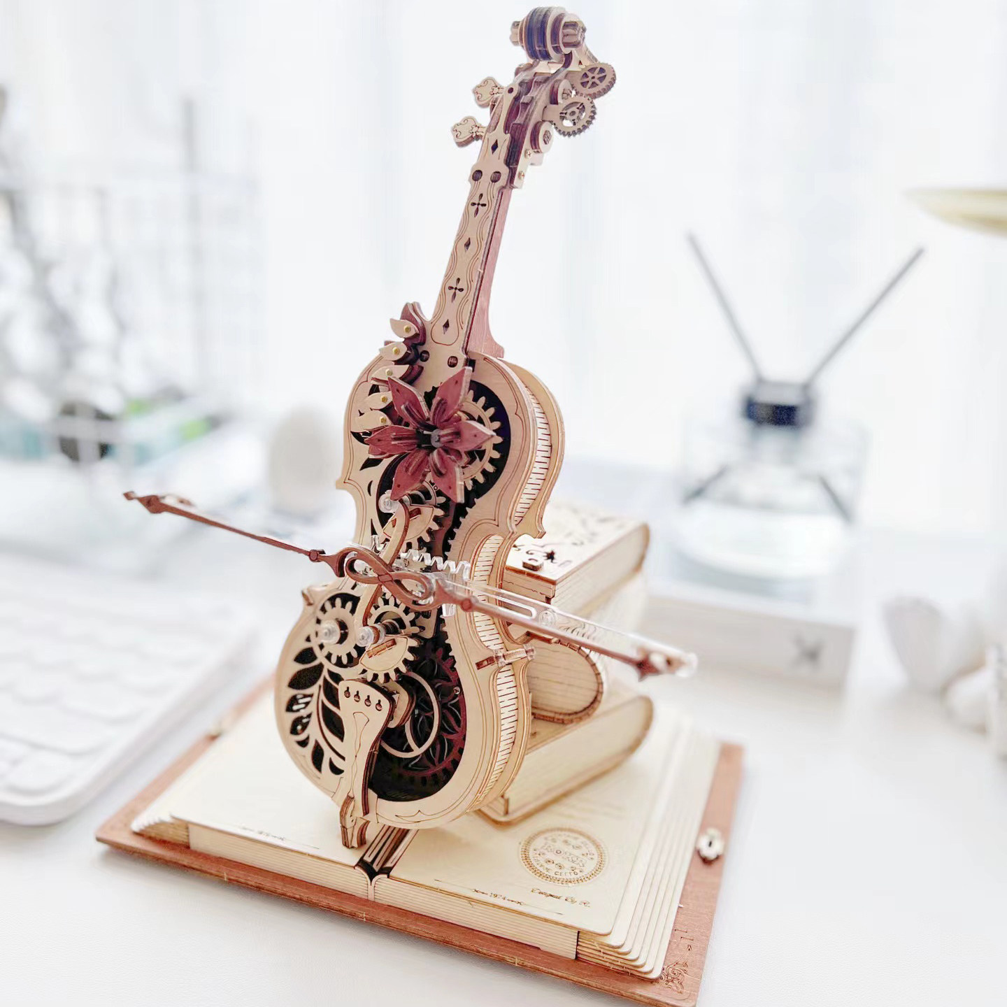 若态若客秘境大提琴八音盒积木diy手工拼图音乐盒潮玩具生日礼物