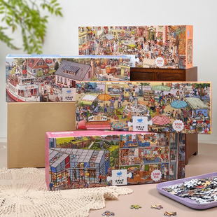 猫的天空之城全景视觉大发现1000片拼图好忙好忙小镇绘本拼图玩具