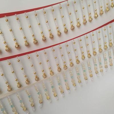 红色手工串珠镶水晶吊坠流苏秀禾服装辅料袖口领部装饰窗帘花边